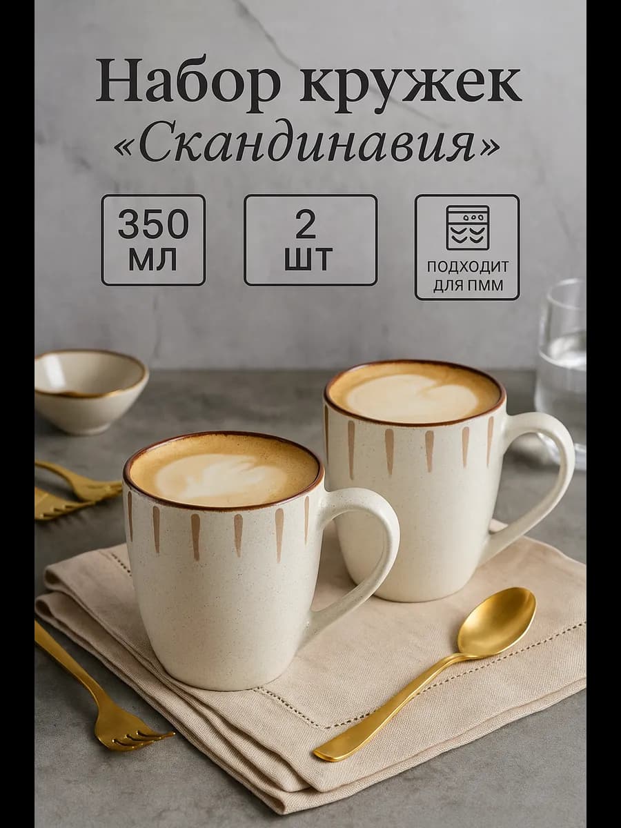 Кружки для чая и кофе 2 шт керамические «Скандинавия» 350 мл