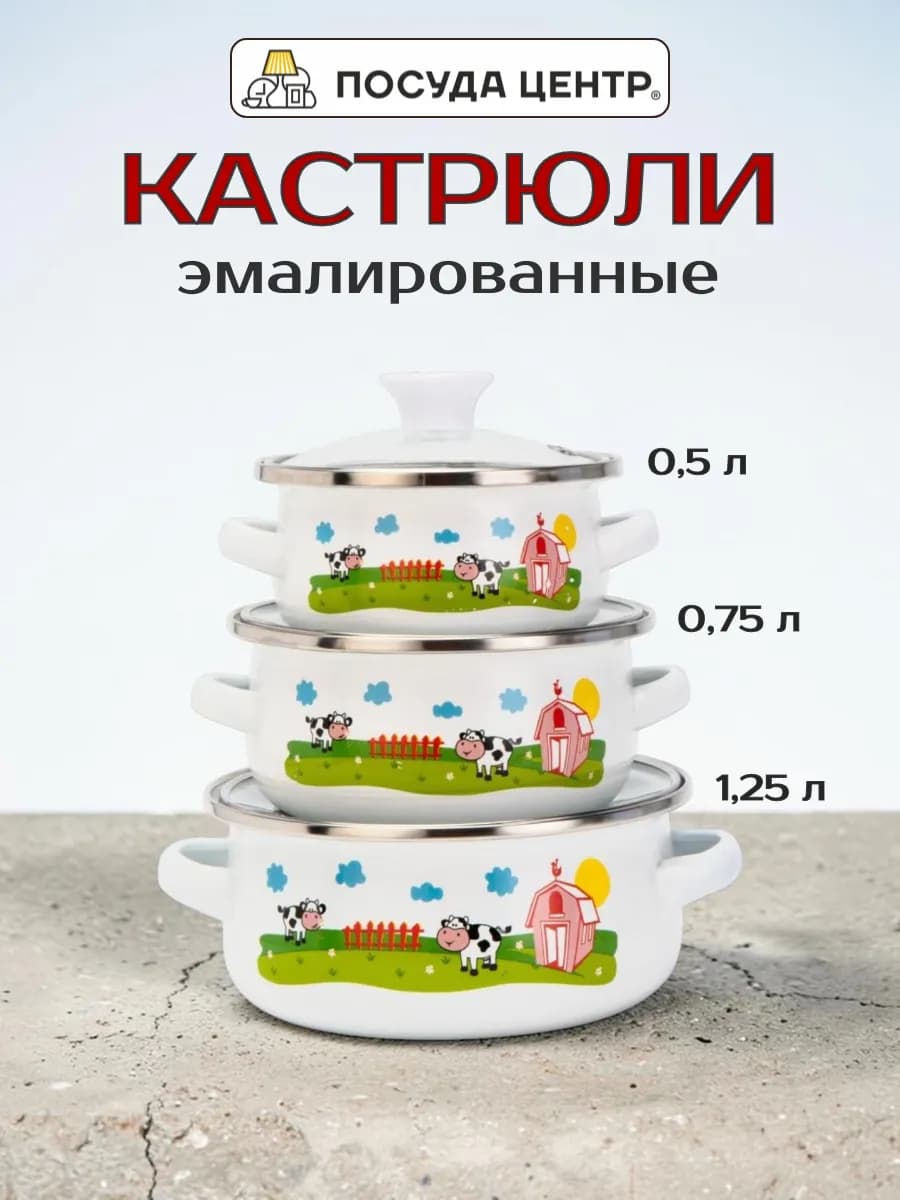Набор кастрюль для кухни 3 шт 500 мл 750 мл 1,25 л