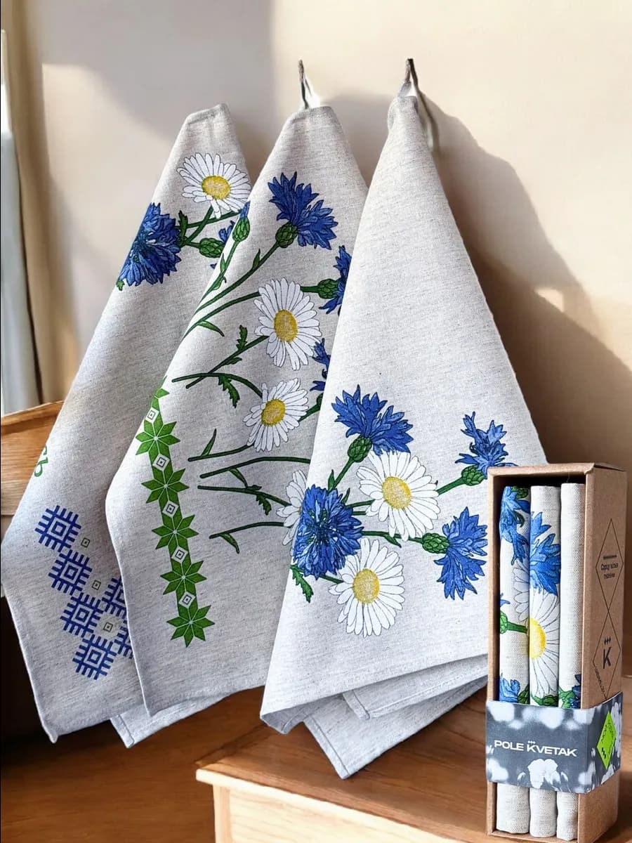 Льняные полотенца кухонные подарочный набор на 8 марта