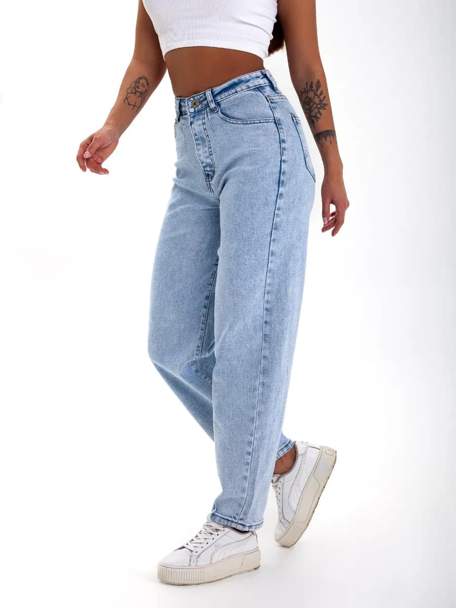 Джинсы мом бананы с высокой посадкой голубые