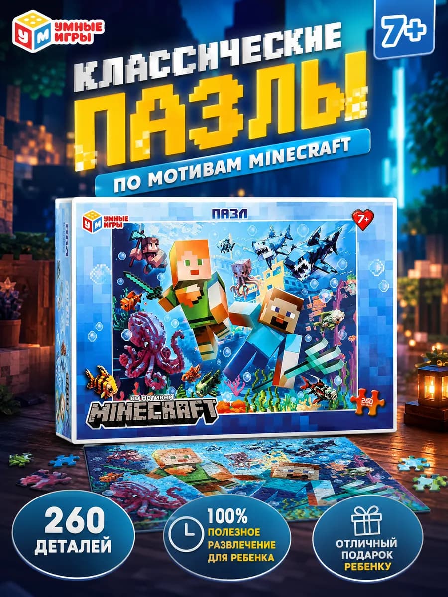 Пазл Minecraft сложный 260 деталей для детей для мальчика