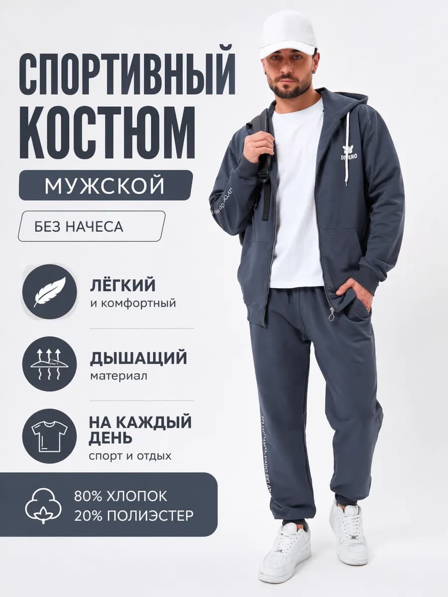 Спортивный костюм без начеса на молнии