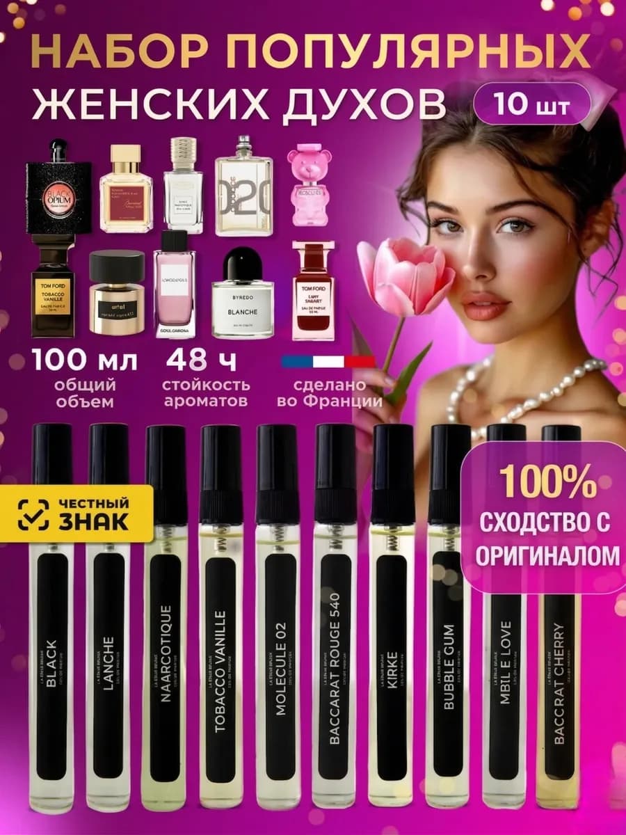 Духи женские стойкие набор пробников 10 по 10 мл