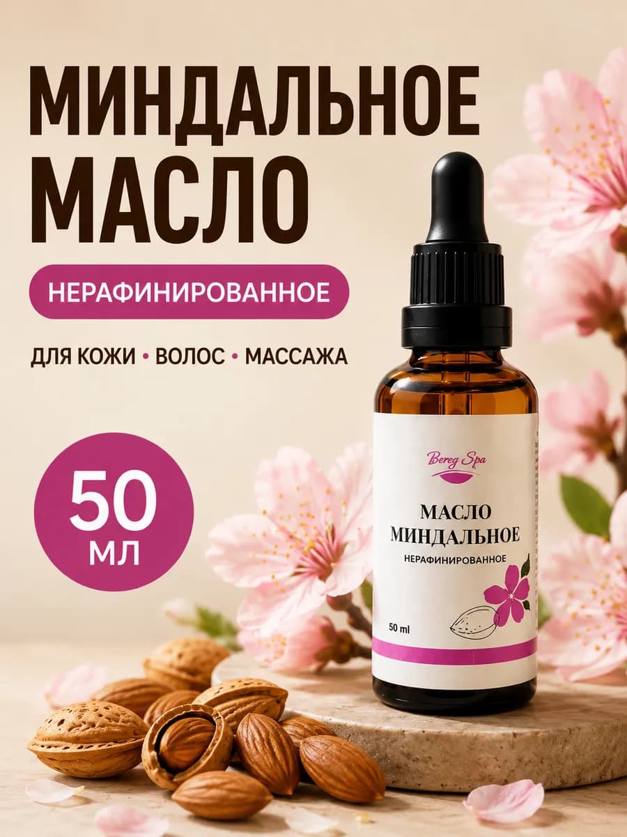 Миндальное масло для тела волос лица ногтей косметическое