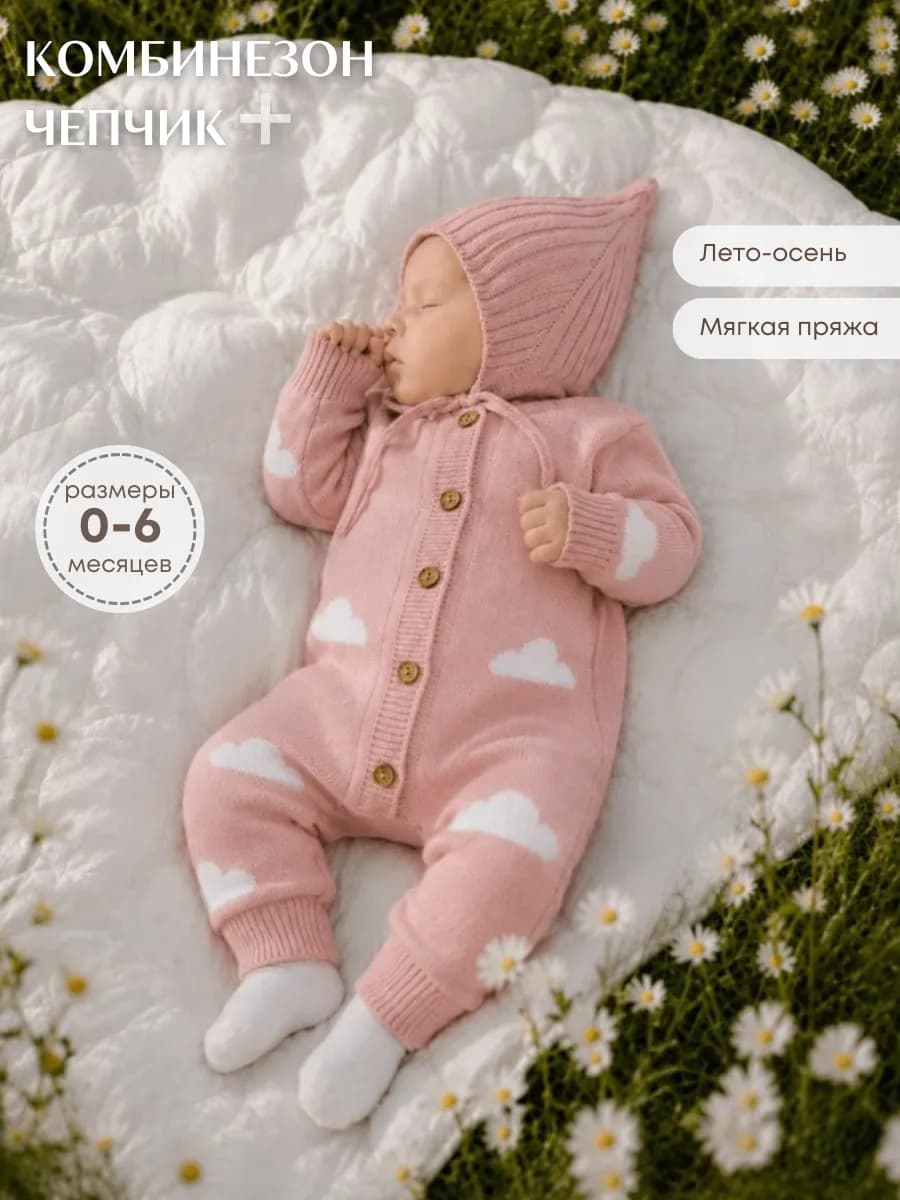 Вязаный комбинезон для новорожденного на выписку