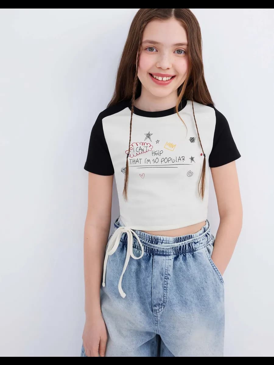 Укороченная футболка колор-блок в рубчик