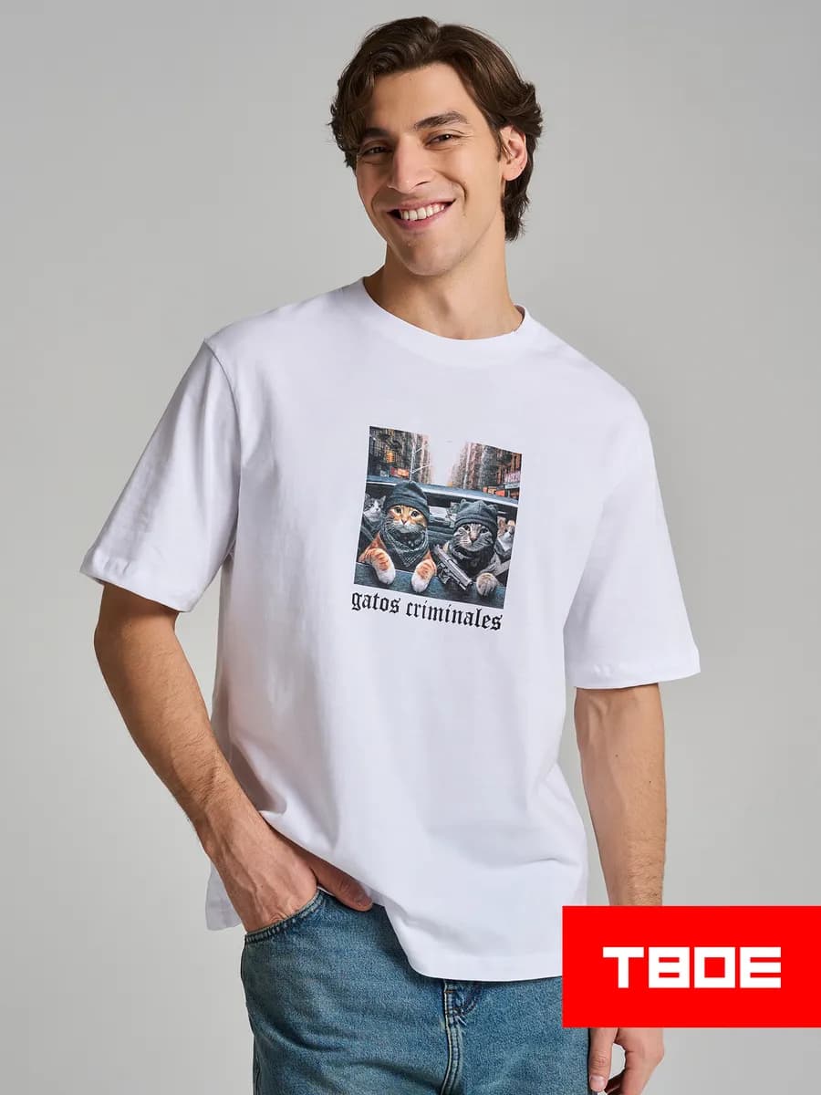 Футболка из хлопка с принтом котов