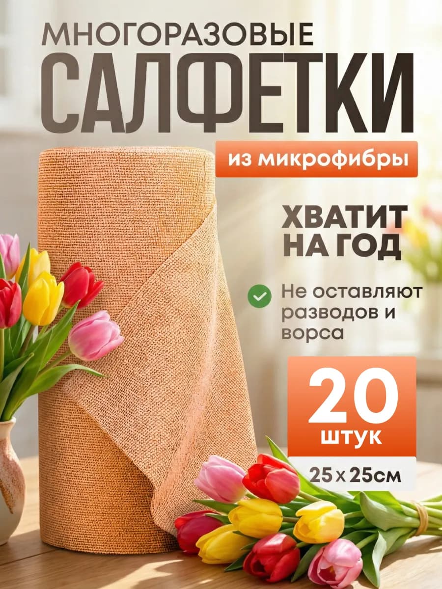 Салфетки для уборки и кухни в рулоне из микрофибры 20 шт - фото 1