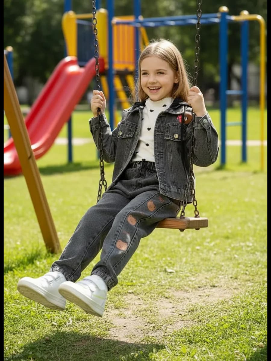 Джинсовый костюм с принтом - фото 1