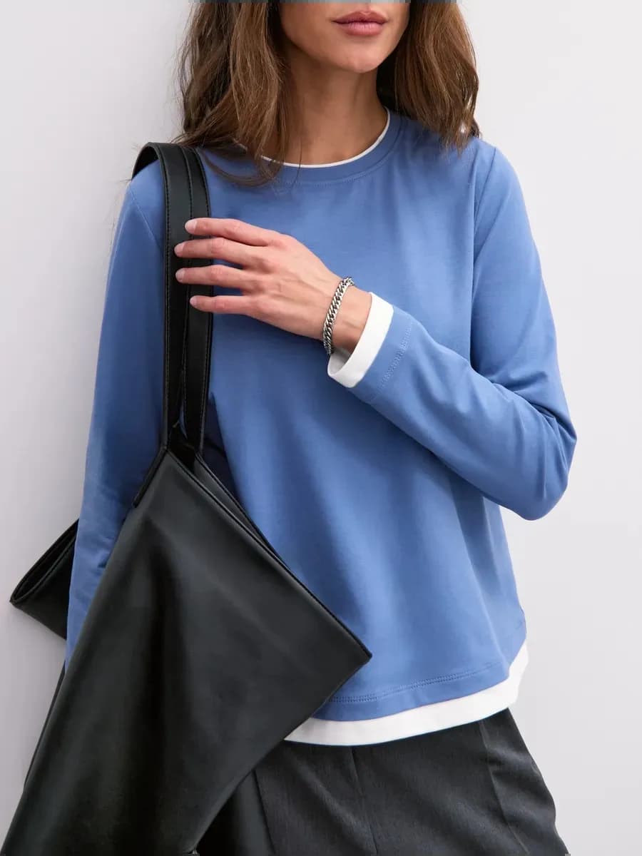 Лонгслив свободный хлопок премиум многослойный базовый