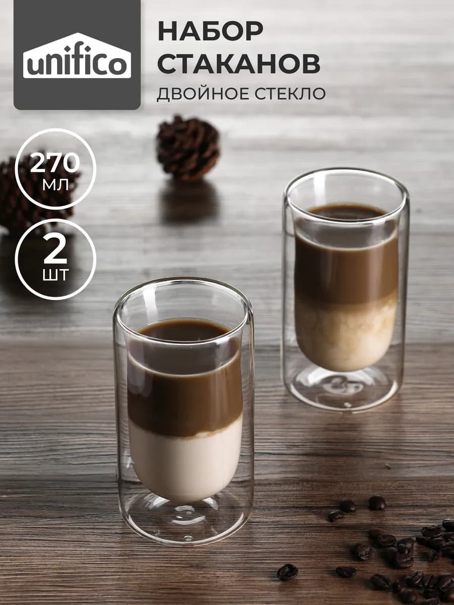 Стаканы с двойным дном 270 мл 2 шт стеклянные