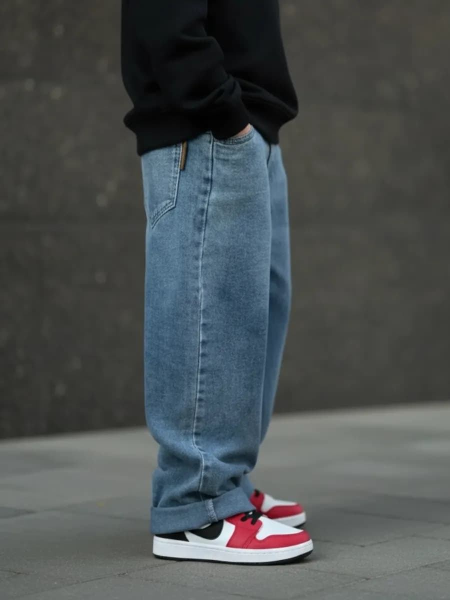 Джинсы широкие на резинке багги