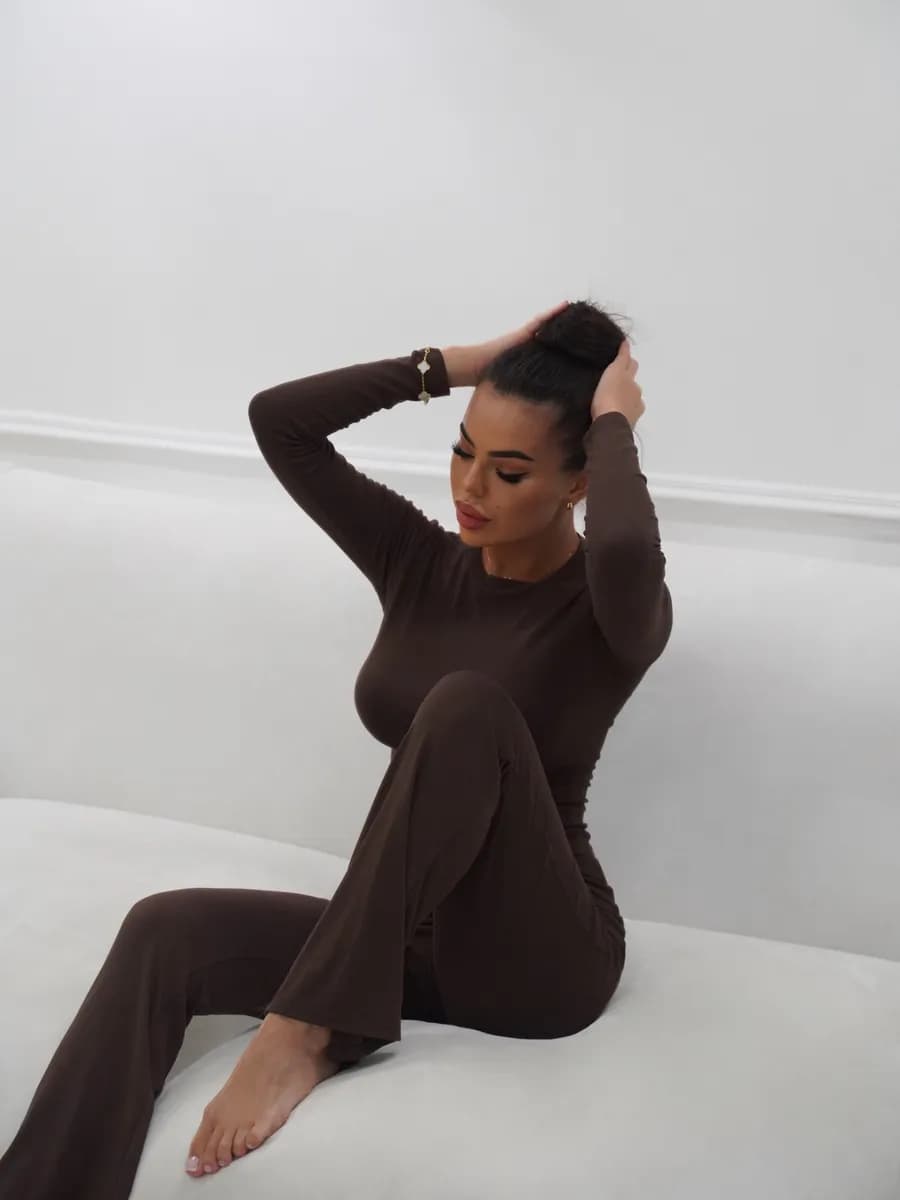 Брючный костюм домашний двойка с лонгсливом