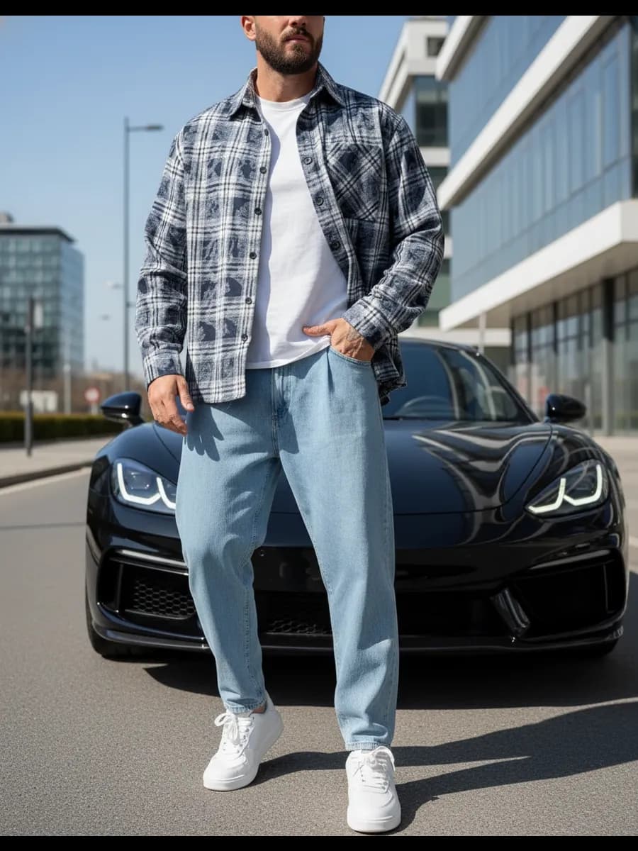 Рубашка в клетку с длинным рукавом оверсайз - фото 1