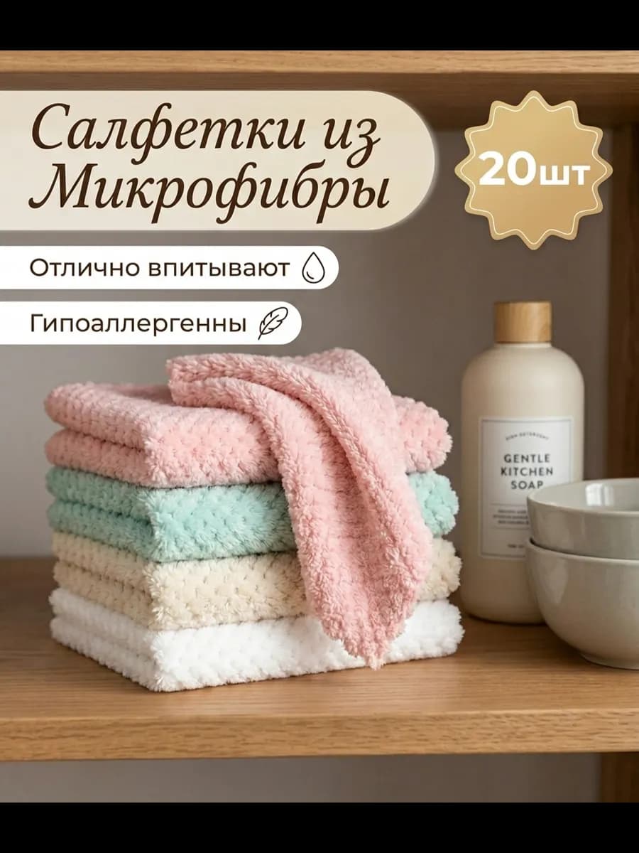Салфетки для уборки из Микрофибры 20 штук 25х25 см