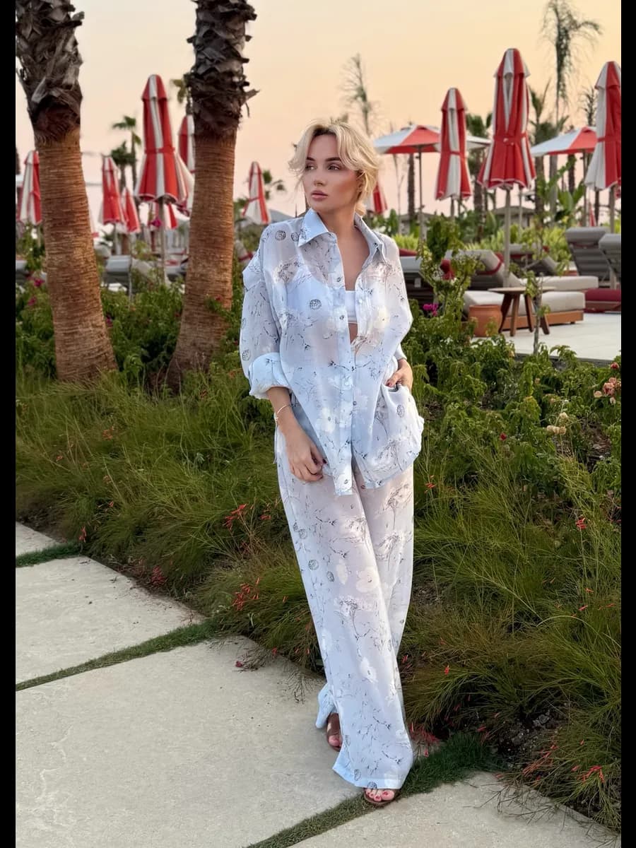 Костюм вечерний полупрозрачный в пижамном стиле пляжный