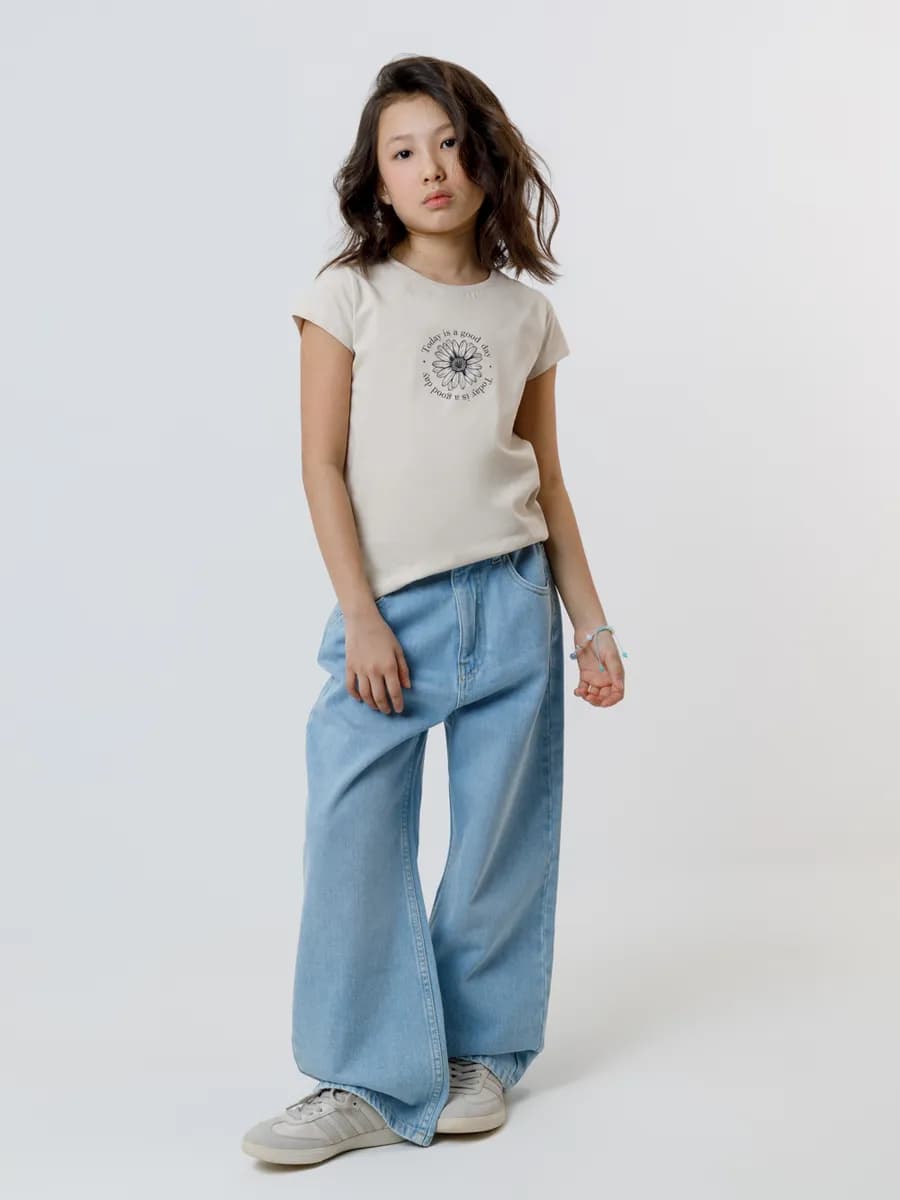 Трикотажная футболка для девочки с принтом хлопок