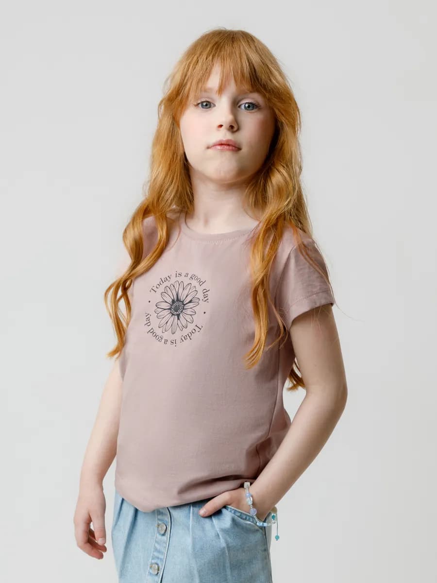 Трикотажная футболка для девочки с принтом хлопок