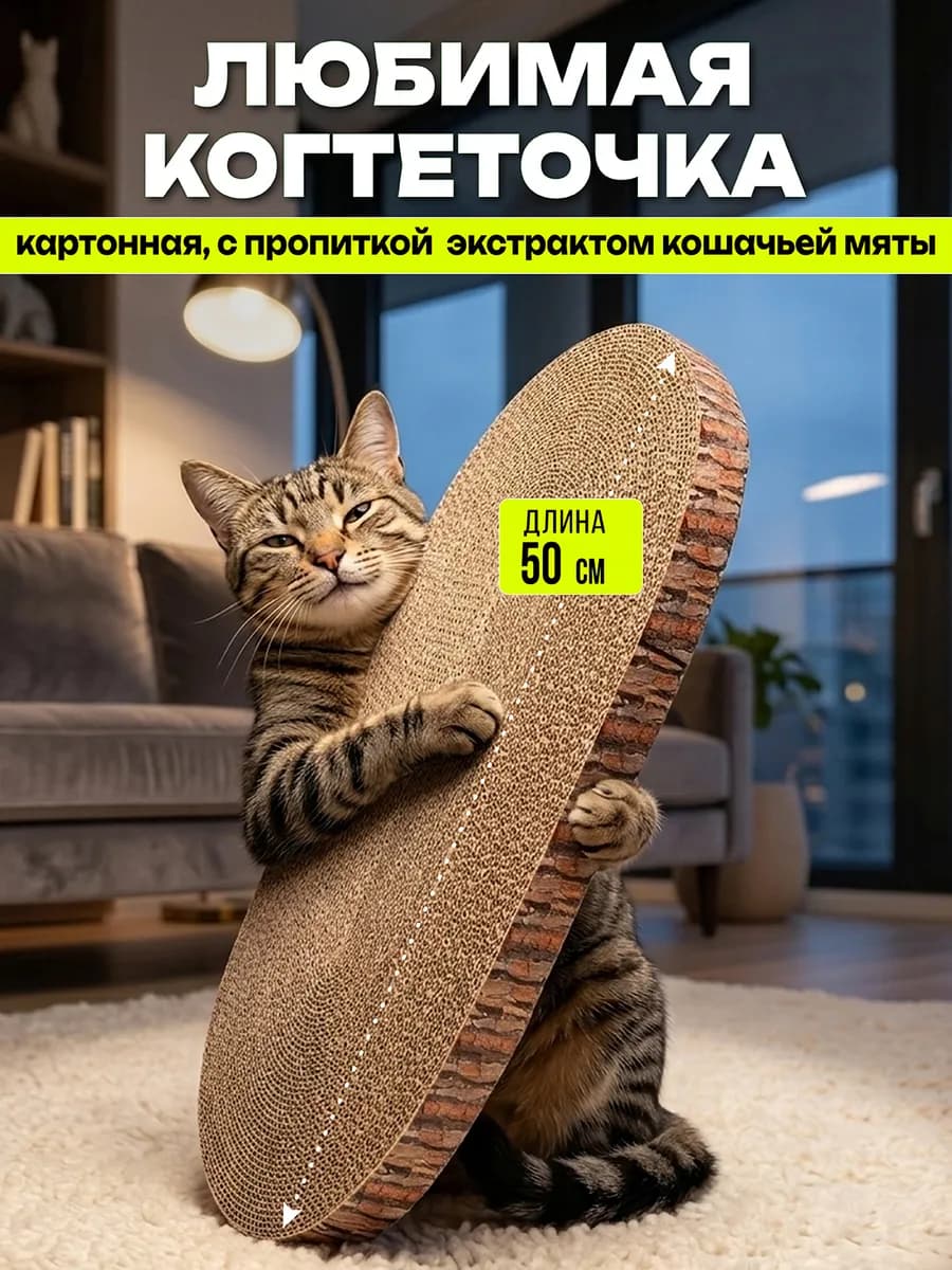 Когтеточка для кошек картонная напольная с кошачьей мятой