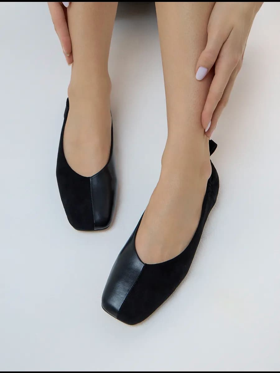 Балетки женские черные с квадратным мысом