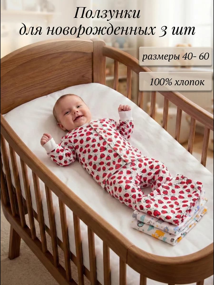 Детские ползунки для новорожденных штанишки набор 3 шт