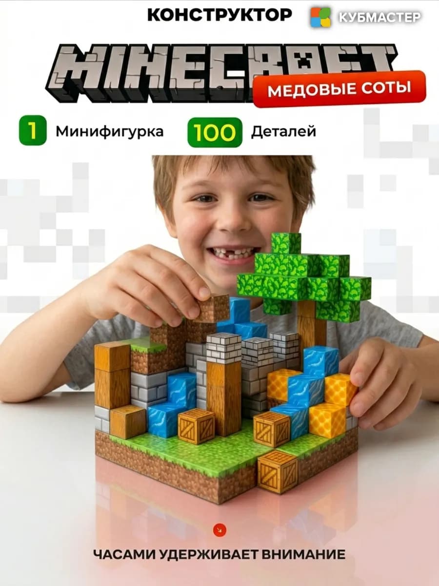 Магнитный конструктор Майнкрафт 100 кубиков для мальчика 3+