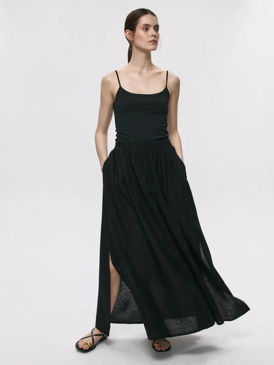 Юбка макси длинная из вискозы и льна