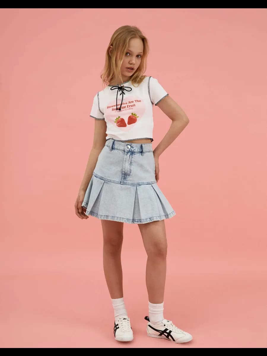 Джинсовая мини-юбка со складками - фото 1