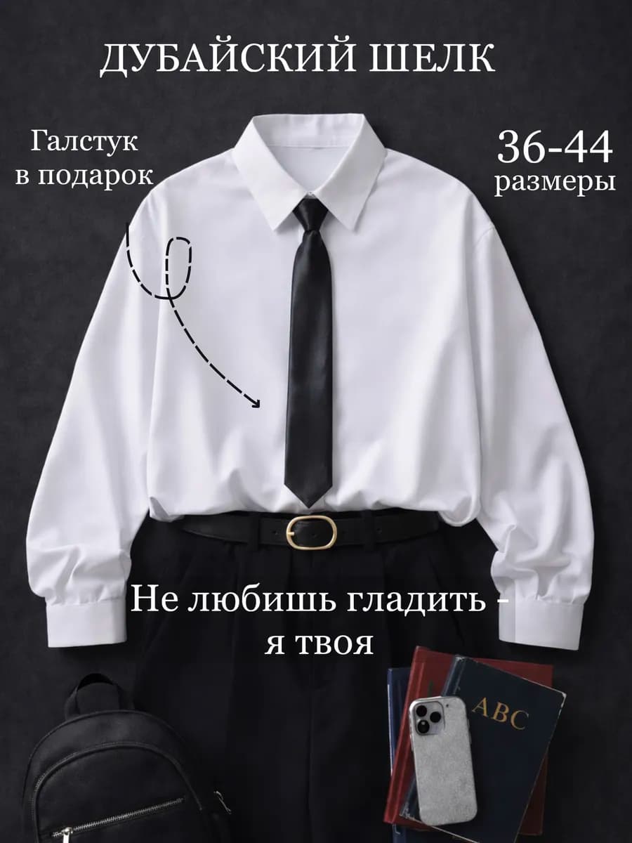 Рубашка школьная с галстуком дубайский шелк