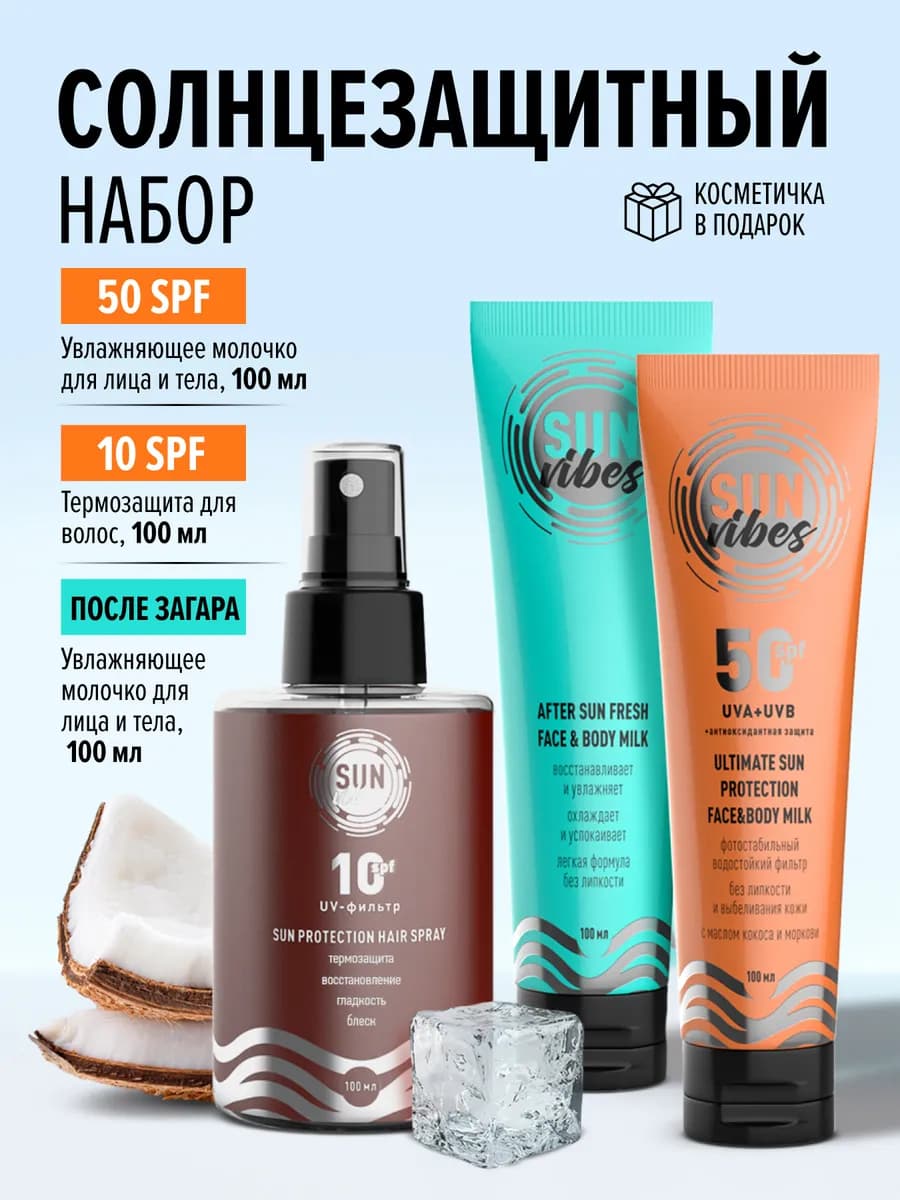 Солнцезащитный крем + спрей + молочко после загара