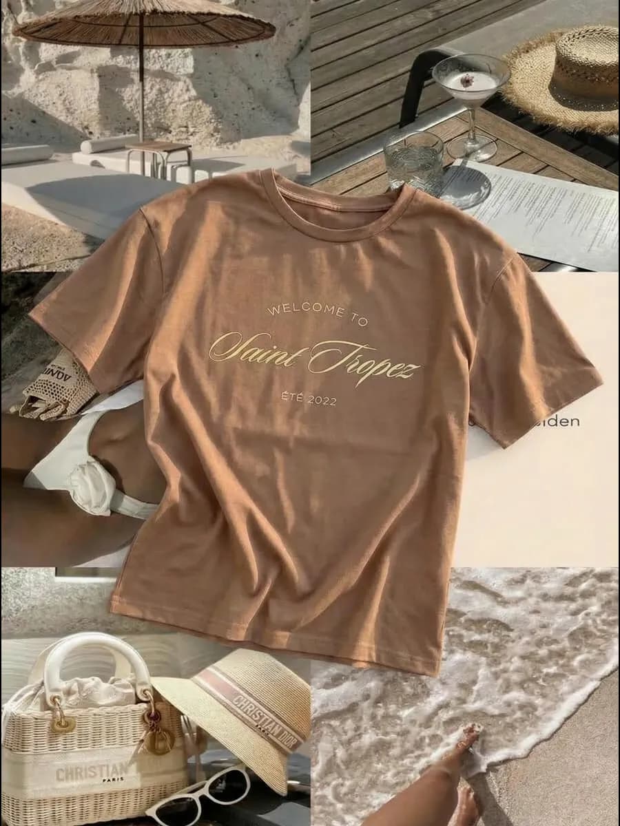 Футболка оверсайз коричневая с принтом