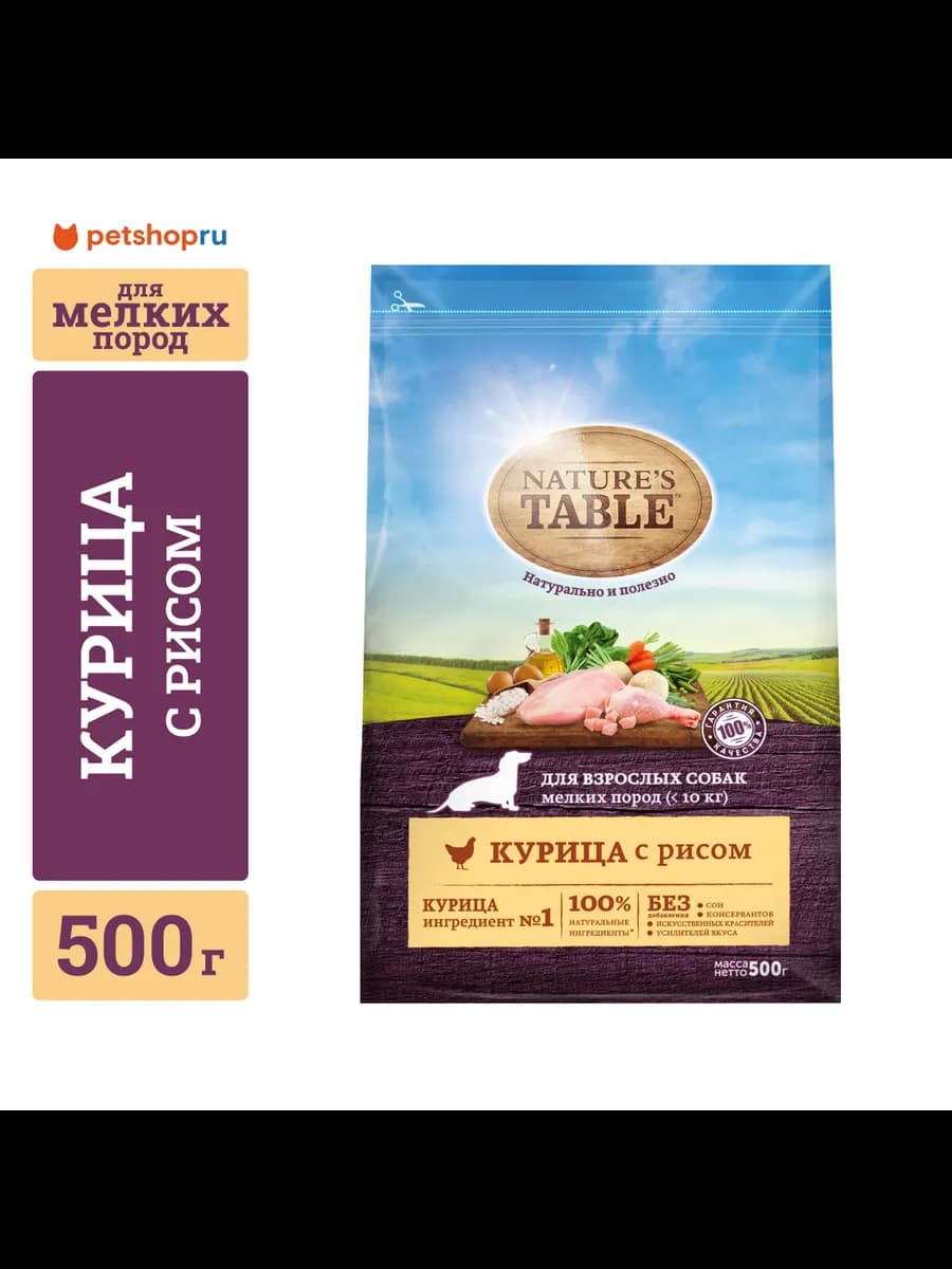 Сухой корм для собак всех пород курица с рисом 500г