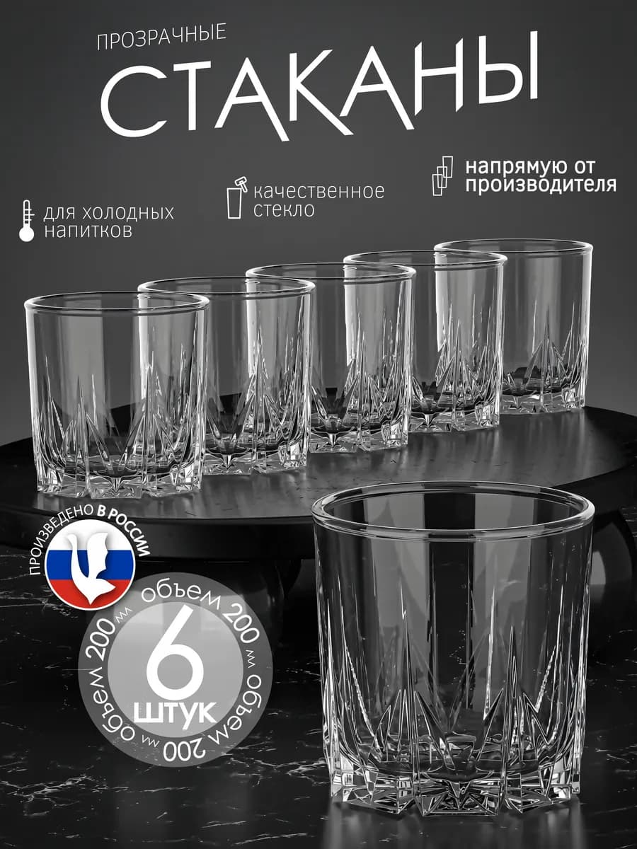 Набор стеклянных стаканов 6 штук