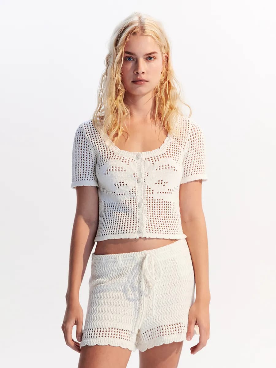 Топ вязаный ажурный на пуговицах