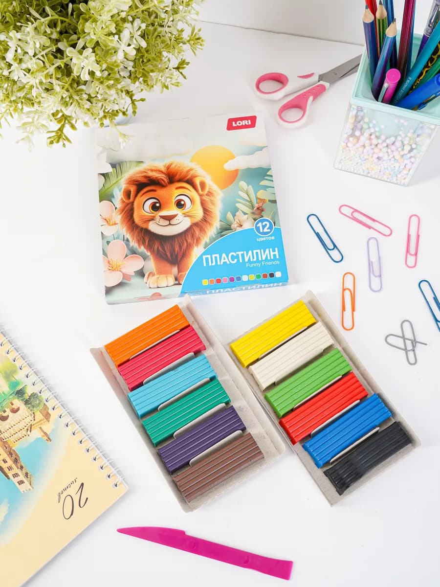 Пластилин для лепки 12 цветов, стек