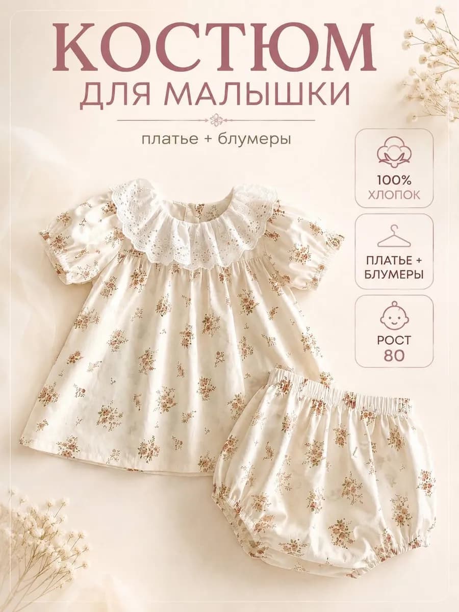 Костюм летний платье для новорожденной девочки 1 год