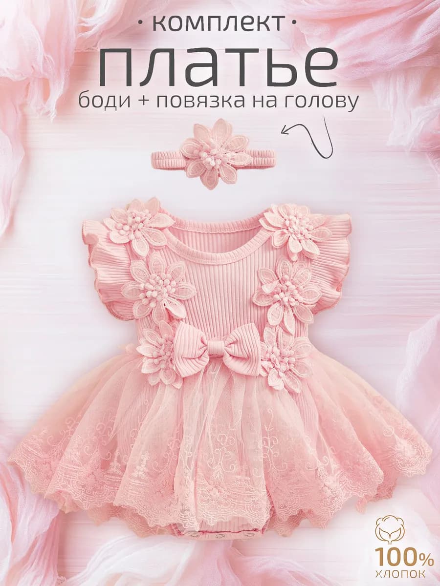 Платье боди для новорожденных на годик