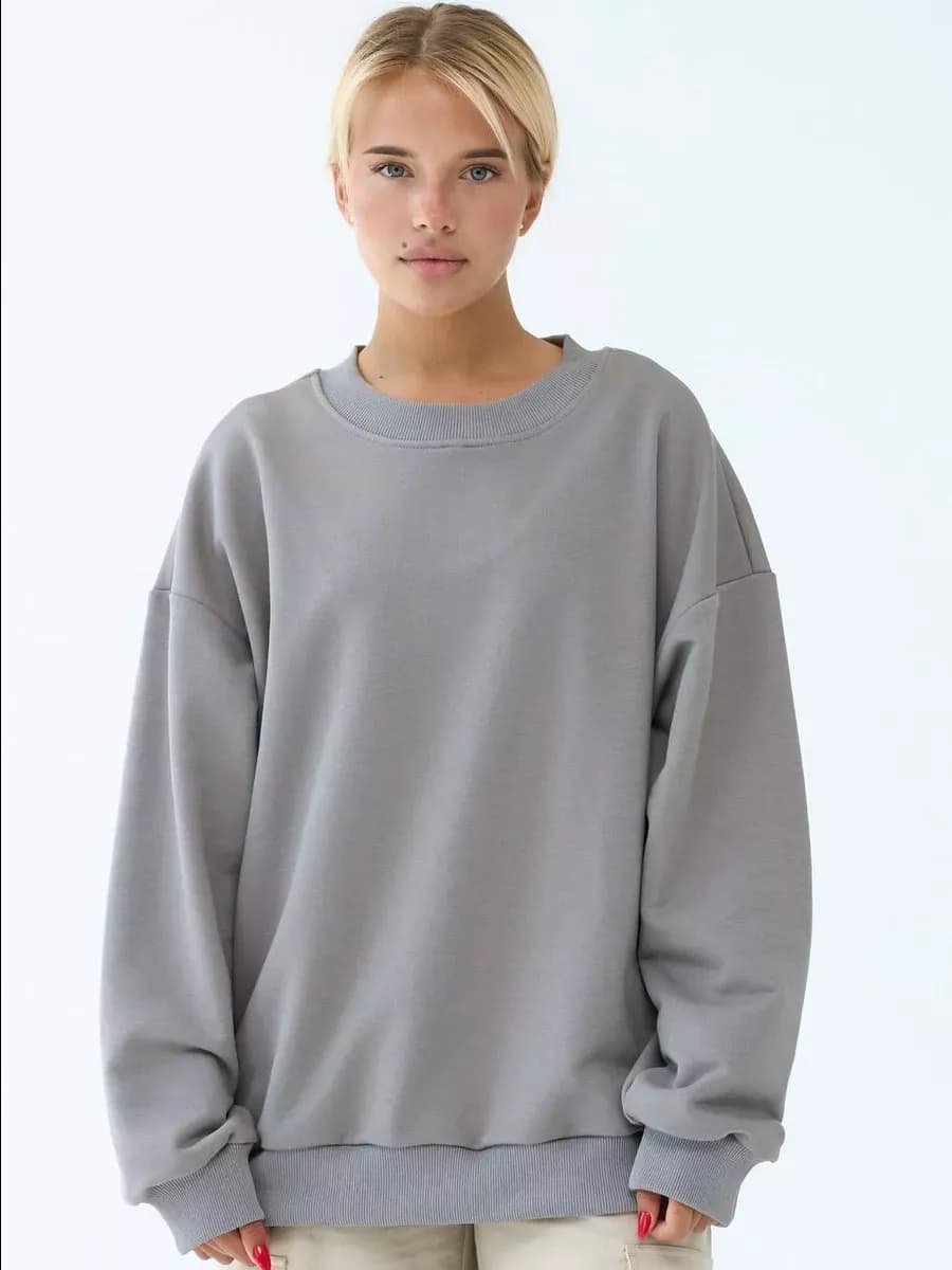 Свитшот оверсайз без начеса удлиненный классический