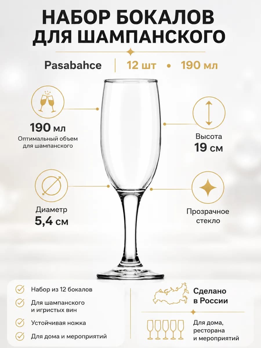 Бокалы для шампанского и вина набор 12 шт 190 мл Bistro