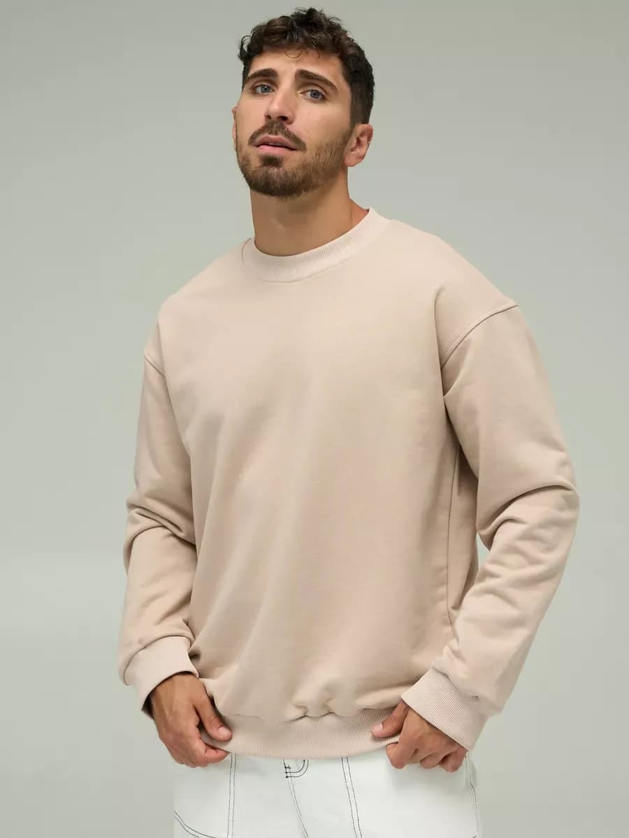 Свитшот оверсайз без начеса удлиненный классический