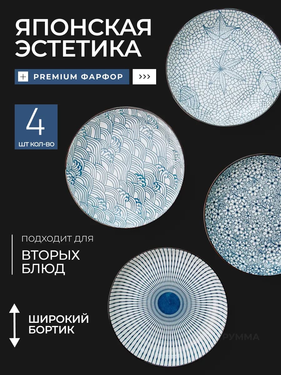 Набор тарелок 4шт, комплект посуды из керамики 20,5 см