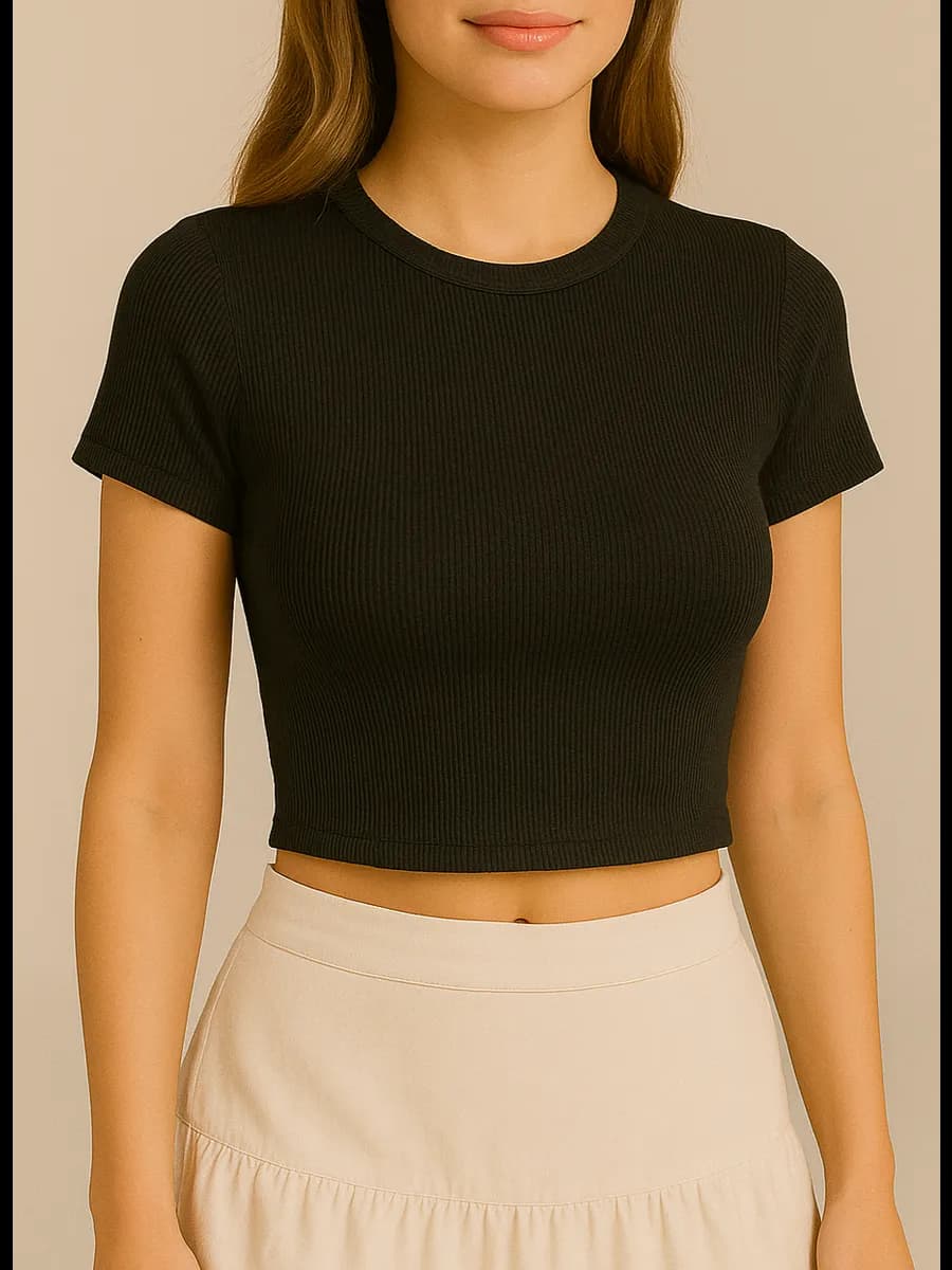 футболка топ в рубчик укороченный