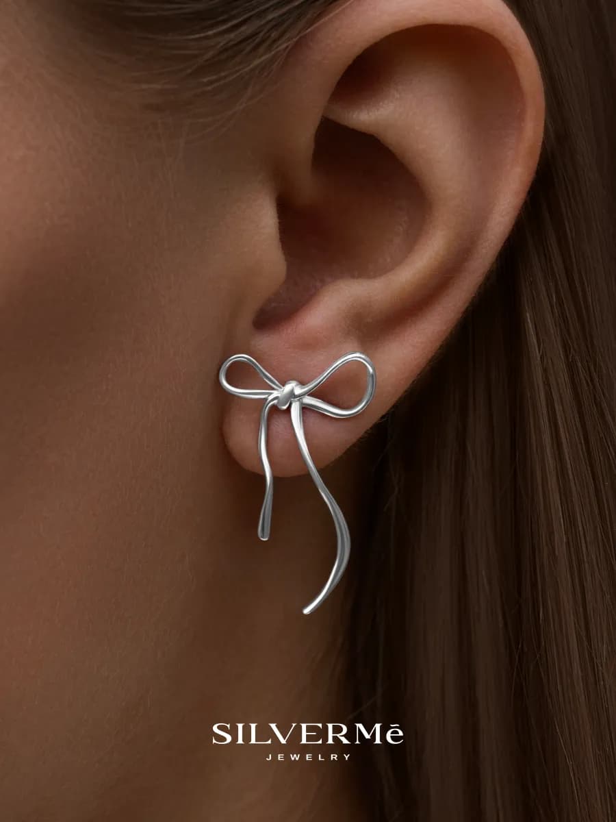 Серьги серебряные тонкие бантики серебро 925
