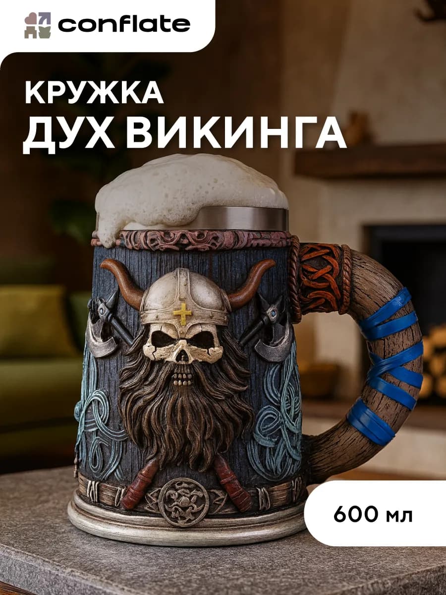 Кружка для пива "Синий викинг" 600 мл подарочная
