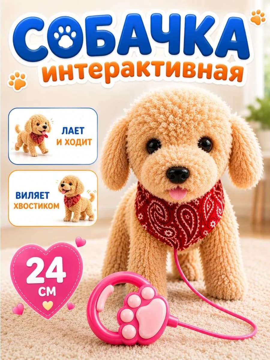 Игрушка интерактивная собака умный пудель на поводке