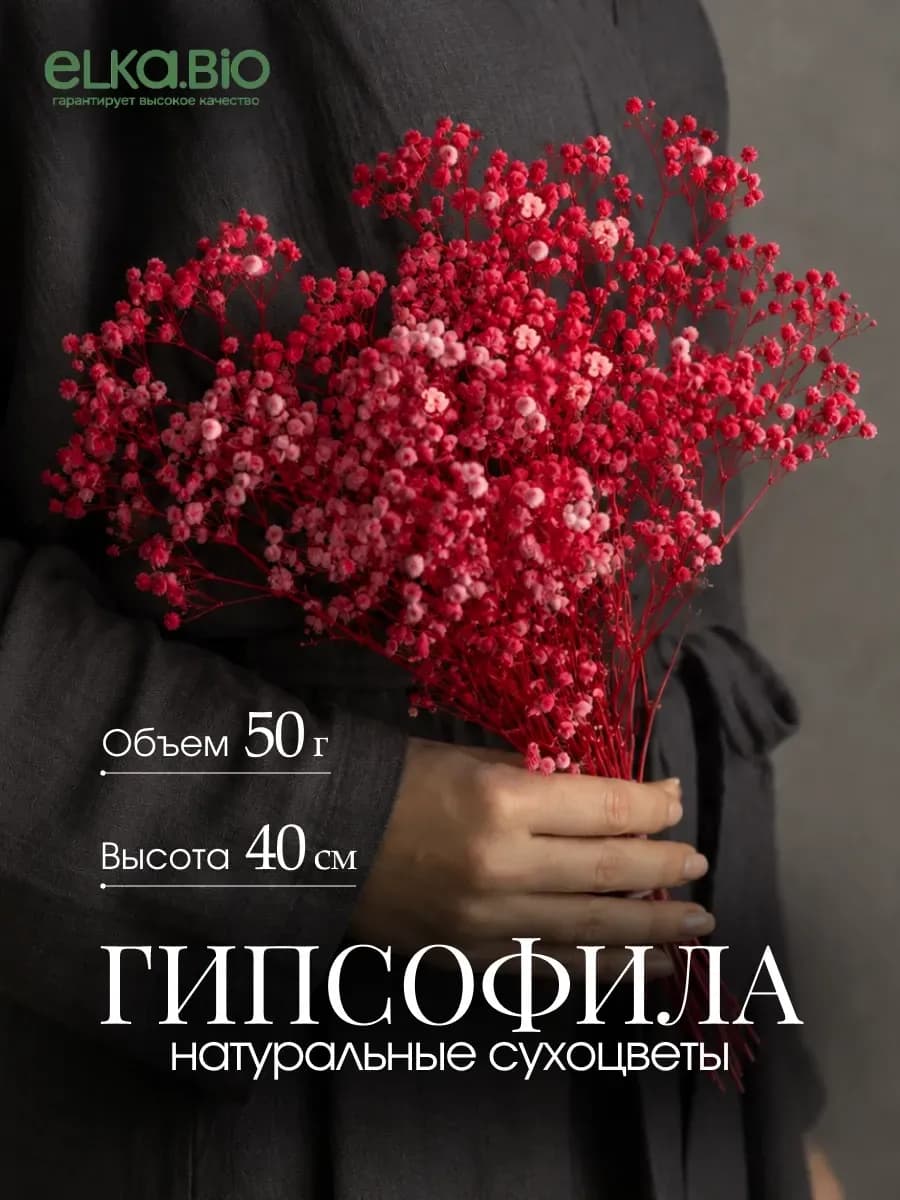 Гипсофила красная 50 г, сухоцветы для декора и интерьера