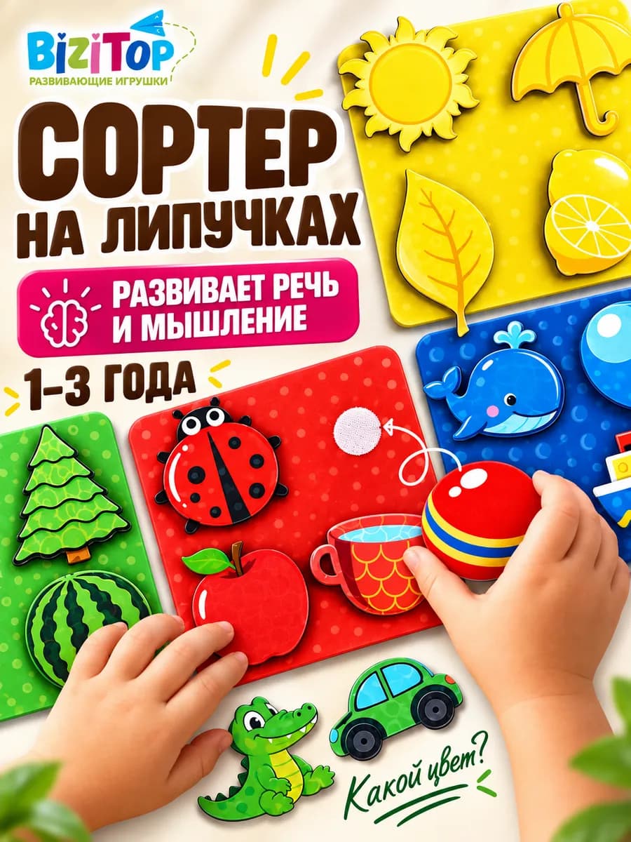 Развивающая игра на липучках (сортер по цветам) для малышей