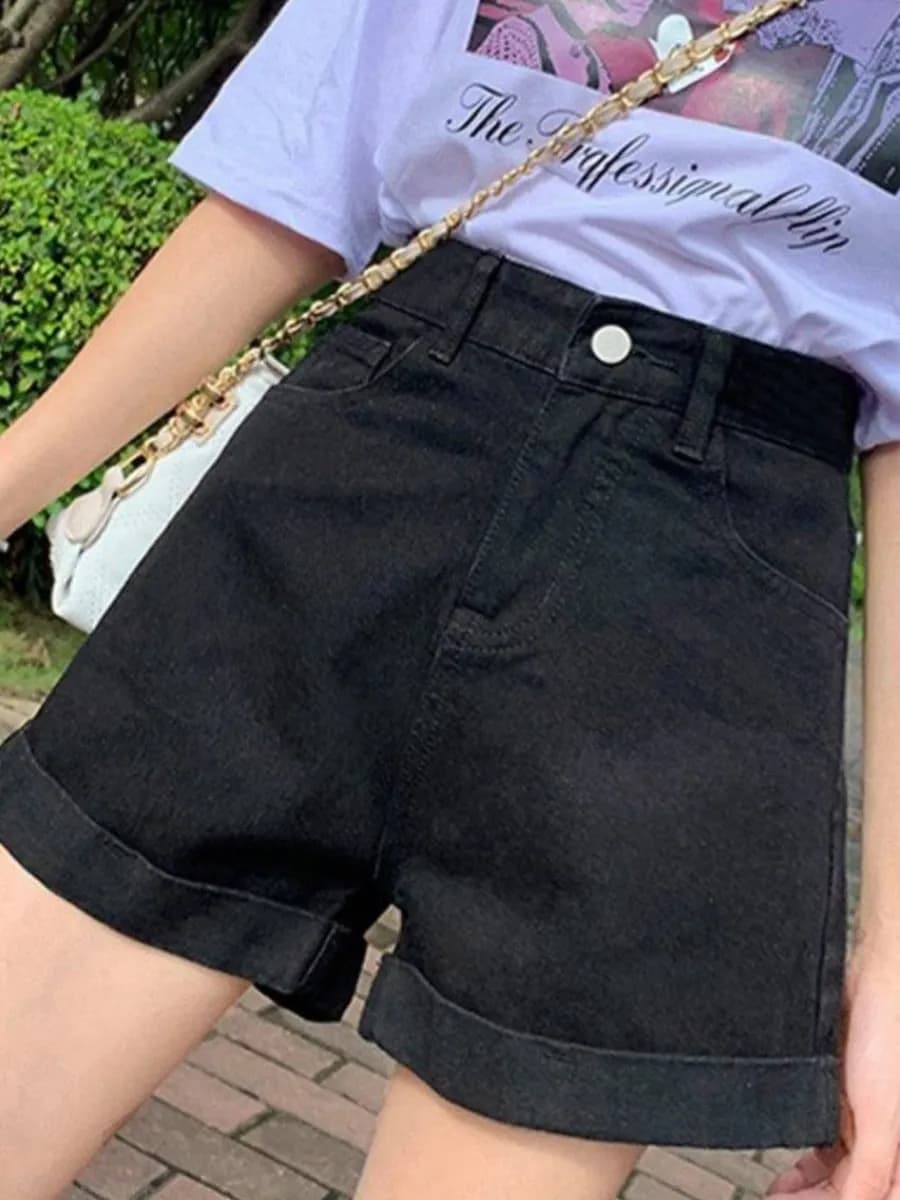 Шорты джинсовые летние черные с ремнем