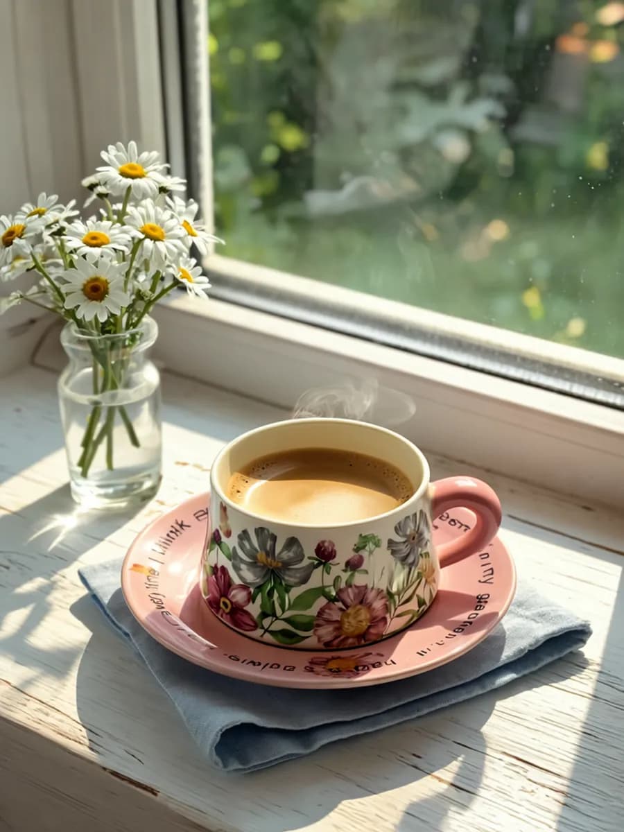 Кружка и блюдце с цветочным узором