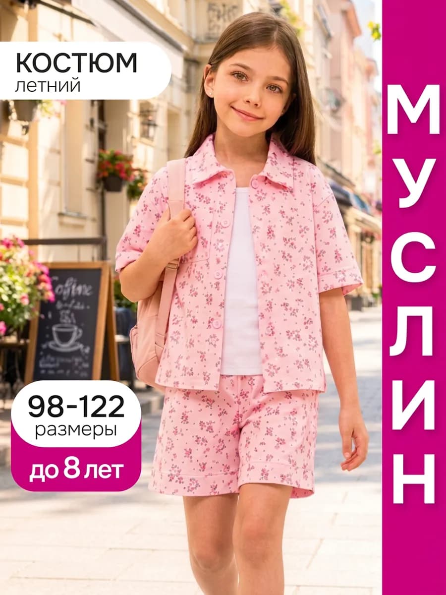 Костюм летний из муслина шорты и рубашка